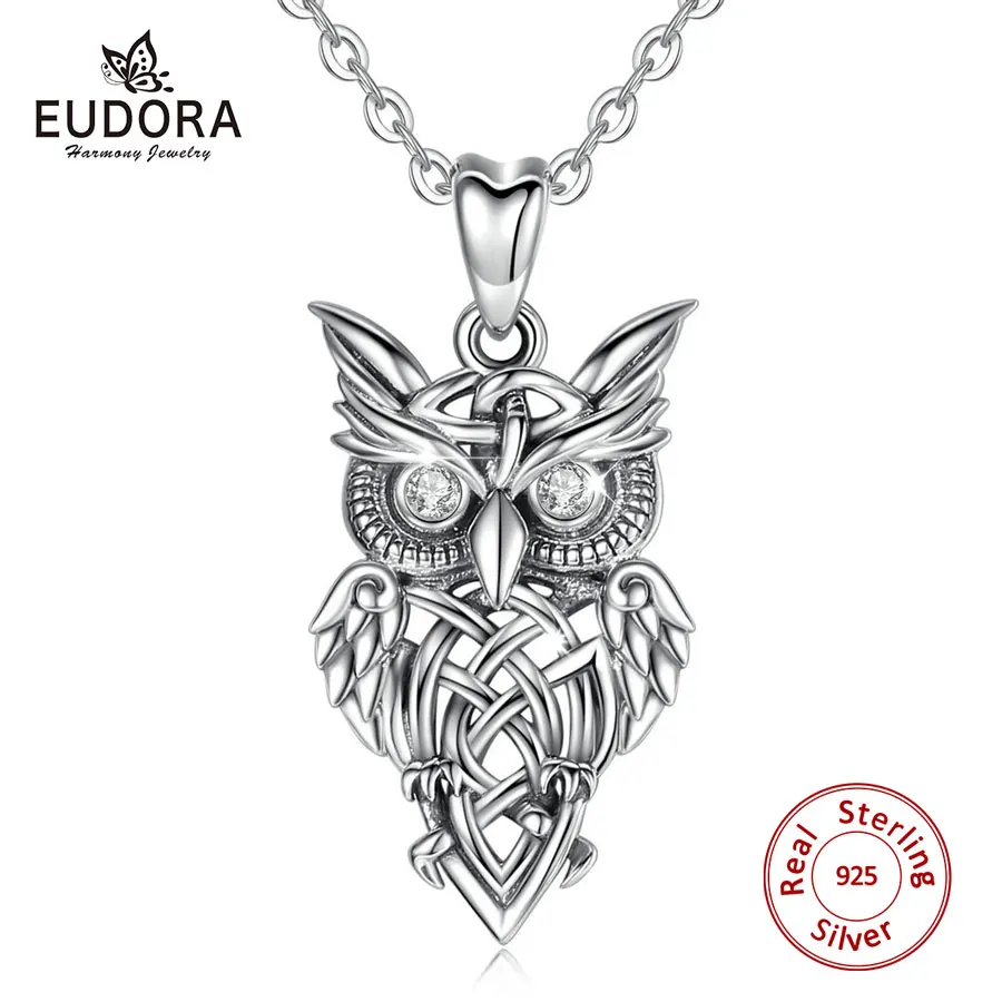 EUDORA 925 пробы серебряная подвеска в форме Совы винтажная Серебряная серия ожерелье с прозрачным CZ кристаллом модное ювелирное изделие для женщин мужчин CYD445