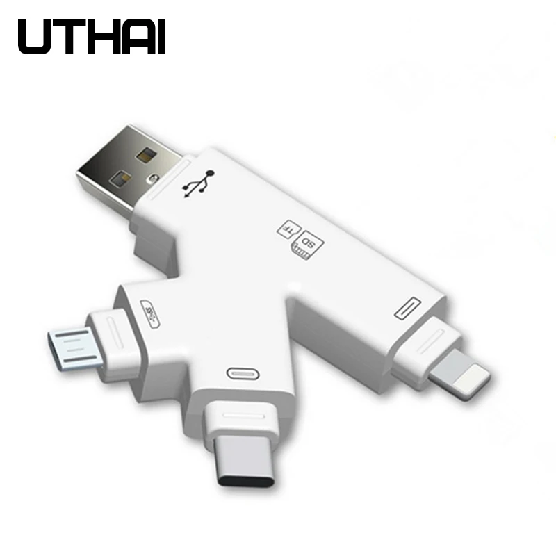 UTHAI C30 USBC Lightning мультикардридер 4в1 type-c/Lightning/MicroUSB/USB адаптер для iPhone 7 8 X Plus TF/SD кардридер