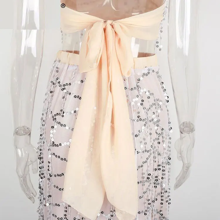 Женский комплект из 2 предметов блестящее длинное пляжное платье без бретелек с