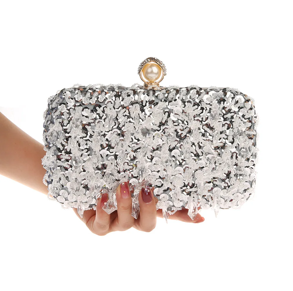 2021 Luxury Ladies' Beaded Sequined Wedding Evening Bag Clutch handbag Bridal Bling Party Makeup Purse Free Shipping | Багаж и сумки