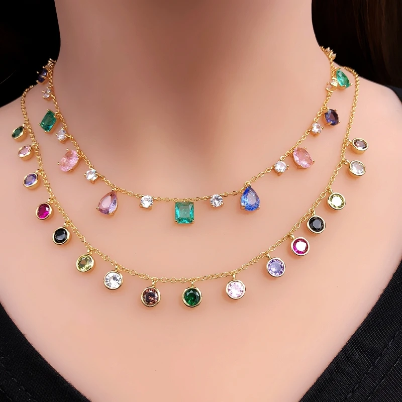 Роскошное ожерелье с круглой капелькой для женщин разноцветный кубический