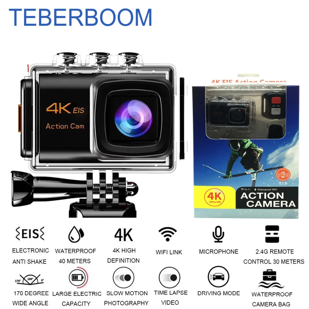 TEBERBOOM S18 действие Камера 4 k 20mp Wi Fi Подводные 40 м с дистанционным