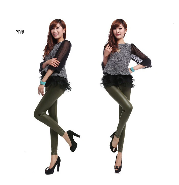 Женщины сексуальный приталенный искусственная кожа леггинсы сплошной дамы