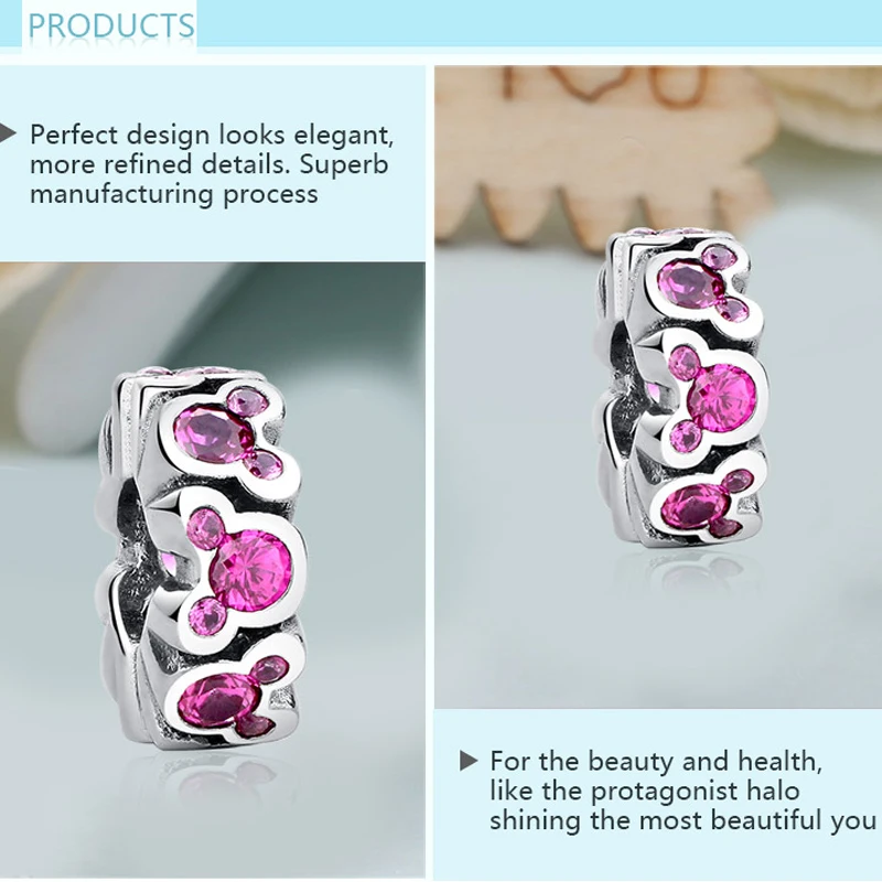 Шарм бусина из серебра 925 пробы с фианитами|beads fit|mickey beadscharm |