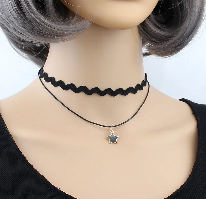 Чокеры женская подвеска черные бархатные чокеры ожерелья многослойная звезда