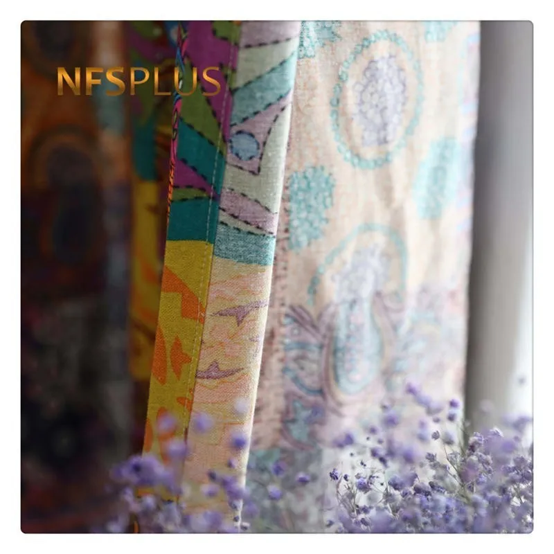 Window Curtains For Living Room Bedroom 140x215cm Cotton Linen Bohemia Printed Grommet Top Hook Home Decorative Blackout Curtain