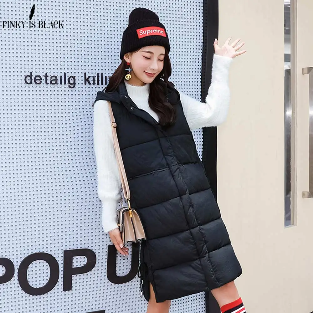 PinkyIsBlack зимний женский жилет с капюшоном хлопковый длинный теплый veste femme