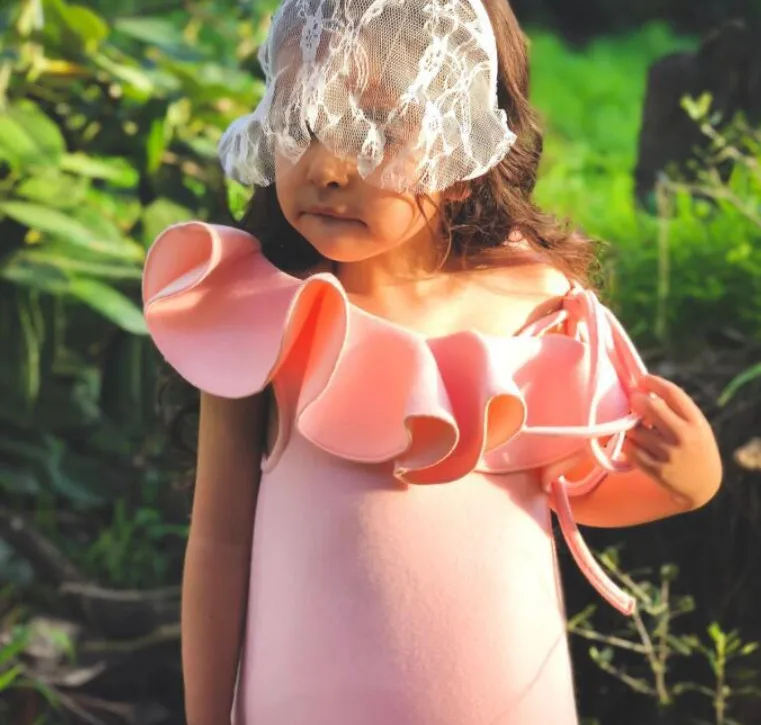 Платье для девочек ручной работы Брендовое розовое осеннее пляжное платье с