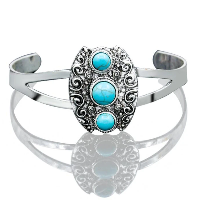 Boho цыганский винтажный резной полый геометрический браслет бирюзовые