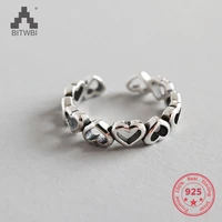 925 sterling silver rings hollow heart open finger rings love stackable bague silver jewelry for women girls charm birthday gift