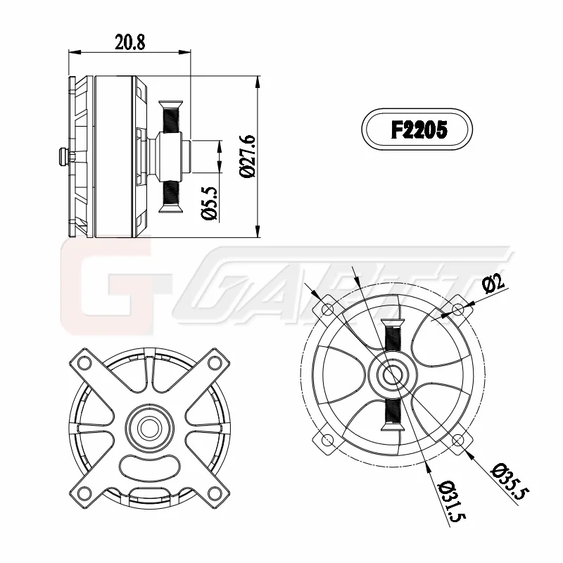 Бесщеточный двигатель GARTT F 2205 1500KV для радиоуправляемого самолета КТ F3P с