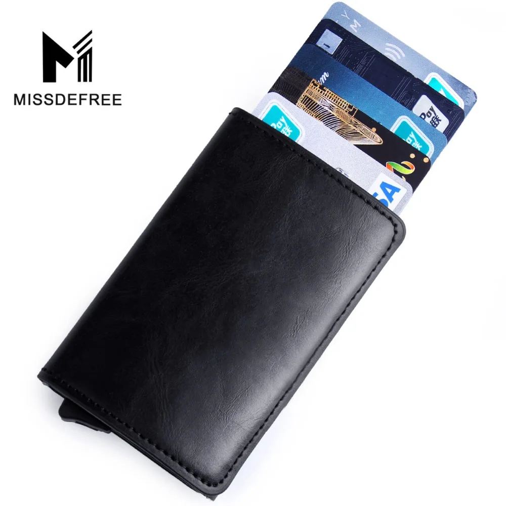 

Aluminum Slim Wallet PU Leather Holder RFID Blocking Mini Metal Wallet Automatic Pop up ID Credit Card Coin Purse Drop Shipping