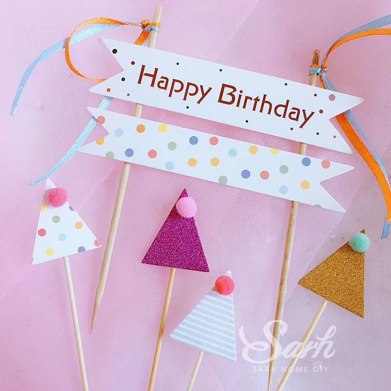 1 комплект розовая корона с надписью Happy Birthday треугольный флаг лентой торт Топпер