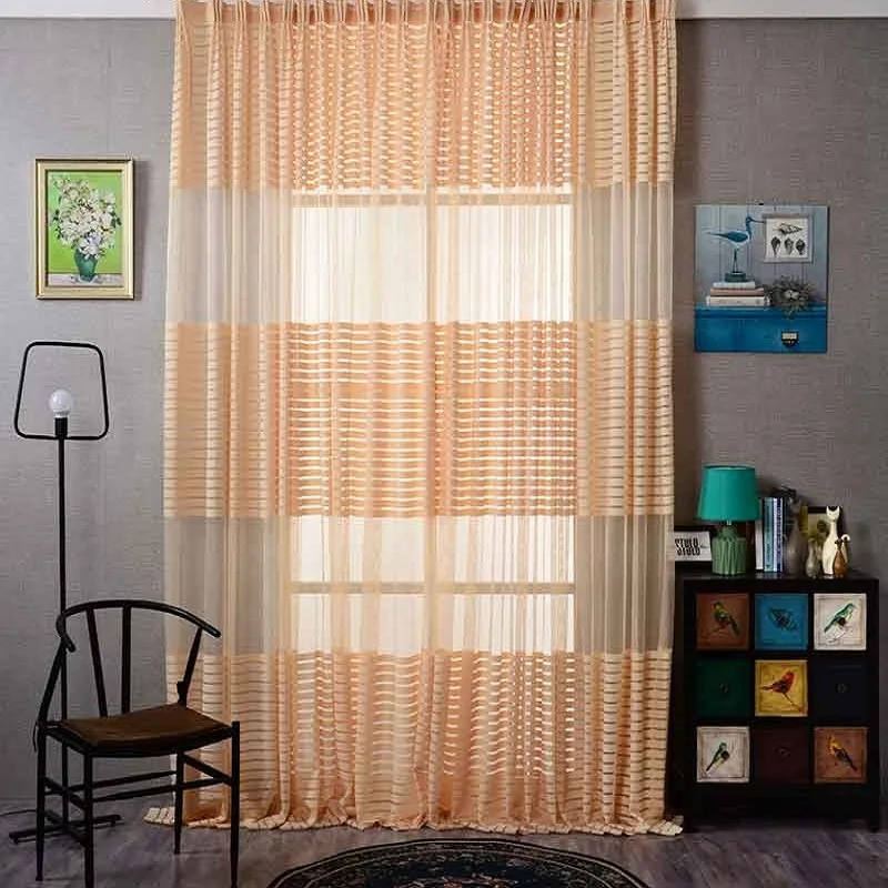 Полосатый Тюль прозрачная занавеска Толстая хлопковая льняная одежда