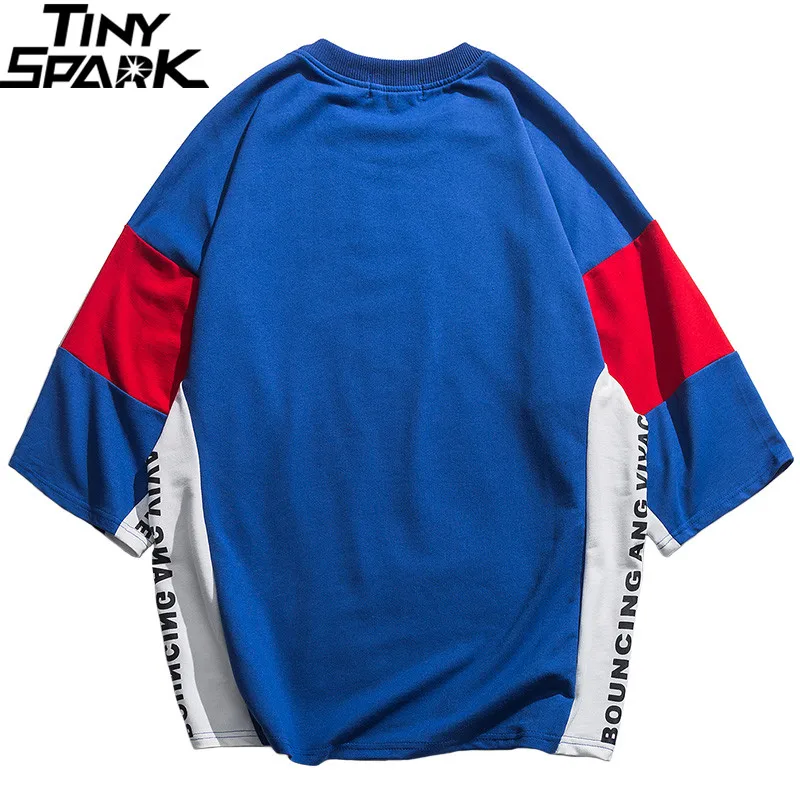2019 Mens Hip Hop T Shirt Color Block Patchwork Harajuku T-Shirt Streetwear Summer Thick Tshirt Short Sleeve Tops Tees Cotton | Мужская