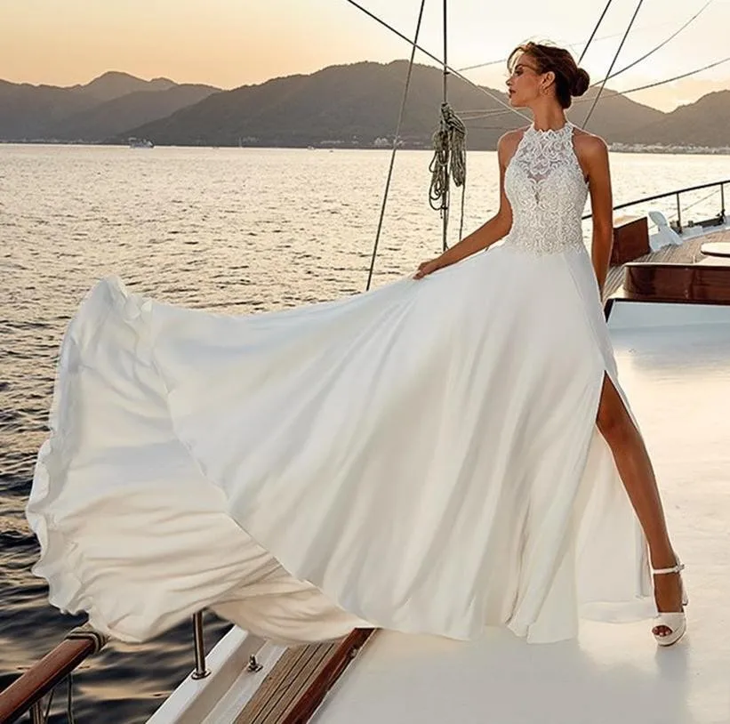 Сексуальное летнее пляжное свадебное платье Boho топ с кружевом новинка 2021 боковое