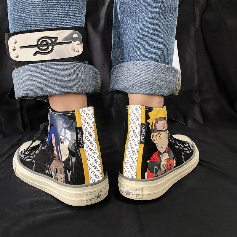 2019 новые модные летние черные мужские парусиновые туфли с принтом Наруто