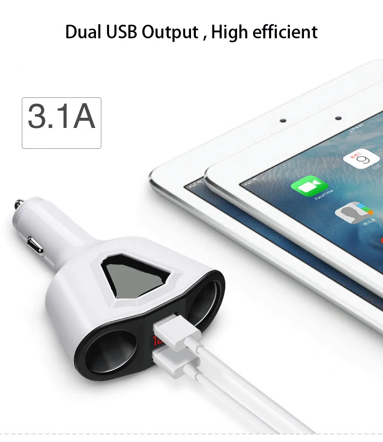 Totu двойной зарядное устройство USB+ 2 прикуривателя розетки 120 Вт Поддержка питания дисплей измеритель тока для iPhone iPad samsung