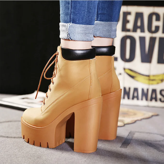 Fashion Women Boots Square Heel Platforms PU Leather Thigh High Pump Boots Motorcycle Shoes Hot Sale MAZIAO