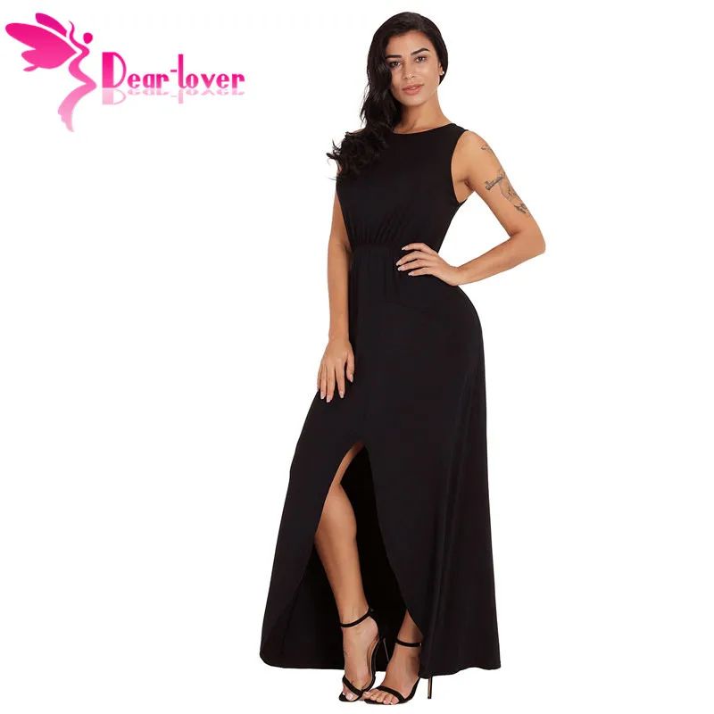 Dear Lover длинное платье Vestidos лето черный розовый с круглым вырезом спереди разрез