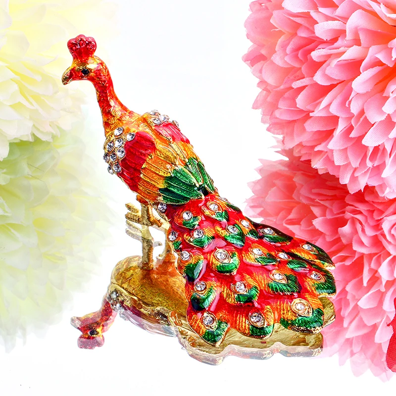 Handmad Metal Peacock Figurine Ring Jewelry Holder Trinket Box Stand Storage Wedding Display Case Christmas Gift | Дом и сад