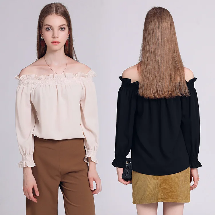 Женская блузка без бретелек с открытыми плечами и оборками | одежда