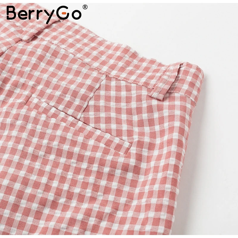 BerryGo, розовые клетчатые повседневные штаны для женщин,, летние винтажные рабочие штаны, Капри, женские прямые офисные женские брюки в британском стиле