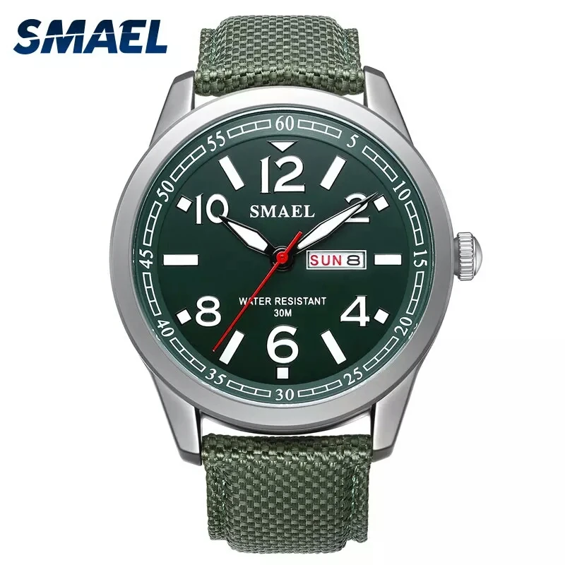 

SMAEL Men’s Watches Clearly Large Dial Quartz Watch Water Resistant 30M Week Display Fashion Wristwatch with Nylon Strap 1317