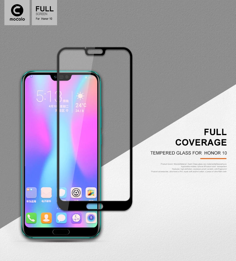 Для huawei Honor 10, защита экрана,, Mocolo, полное покрытие, 9 H, 2.5D, закаленное стекло, пленка для huawei Honor 10, защита экрана