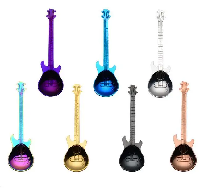 

50pcs Guitar coffee spoon create 304 stainless steel coffee scoop rose gold black cutlery tea spoon coffee accessories teaspoon