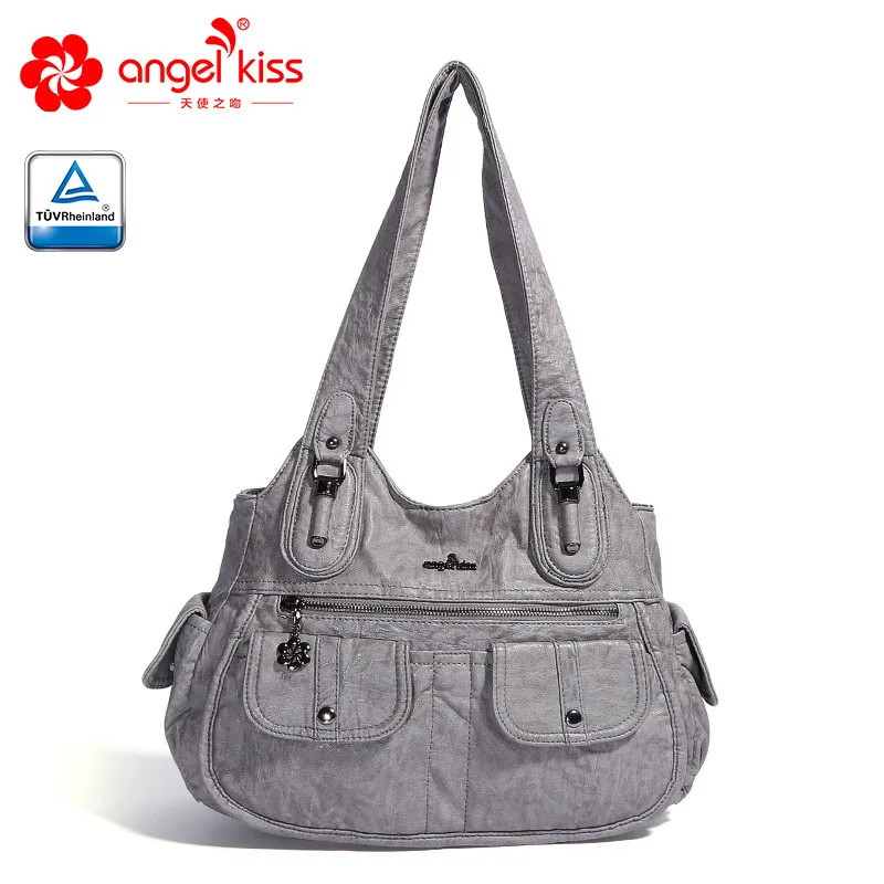 Light gray Angelkiss, новинка,, повседневные вместительные Сумки из искусственной кожи, модные кожаные женские сумки-тоут, сумки через плечо, сумки-мессенджеры - Цвет: Light gray