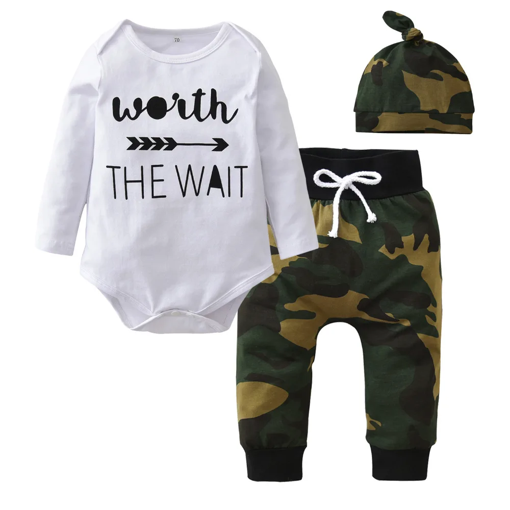 Baby Boys Girls Clothing Set Cotton Long sleeve Army Green Infant 3pcs Suit(Baby Romper+Pants+Hat)Newborn Toddler Clothes | Детская