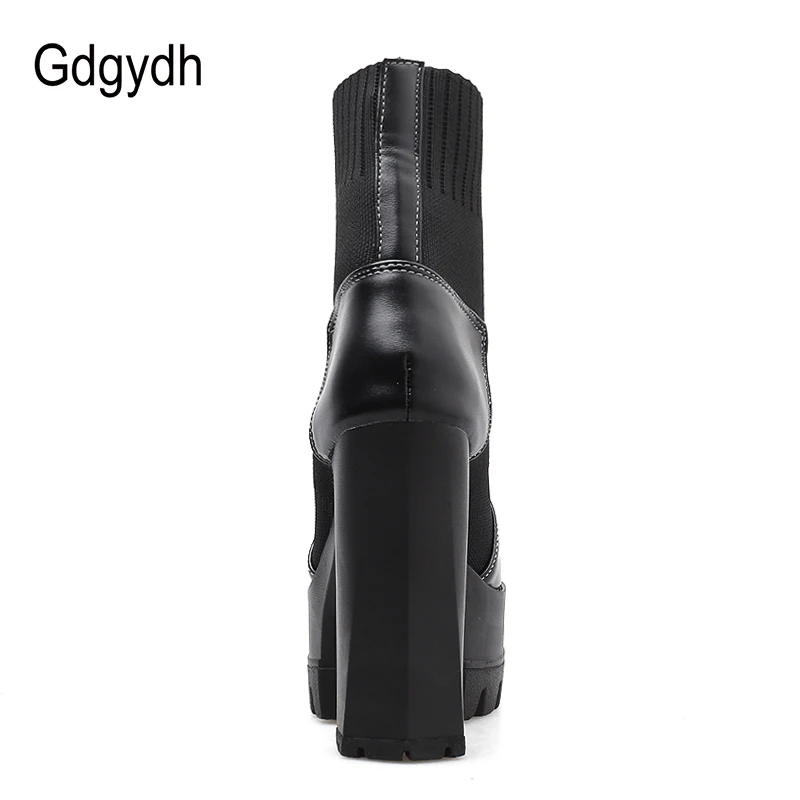 Женские ботильоны на высоком каблуке Gdgydh черные без шнуровки с круглым носком