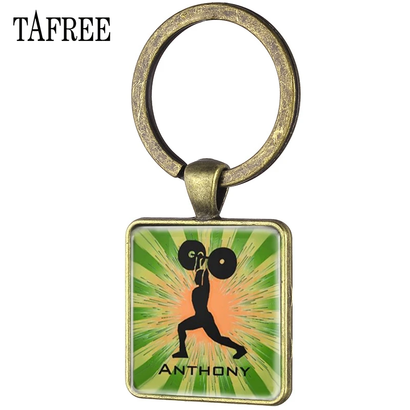 

TAFREE Brand Love Sporty Fitness Vintage Key Chain Ring Holder Women Men Weightlifting Sport Jewelry Keychain Keyring Gift FQ560