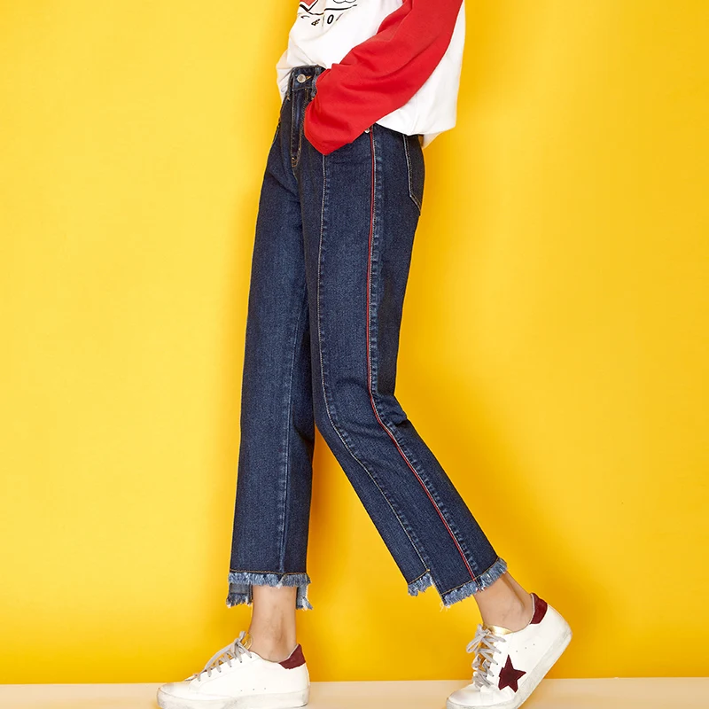 LEIJIJEANS новые осенние высокие уличные Стильные с боковой полосой плиссированные
