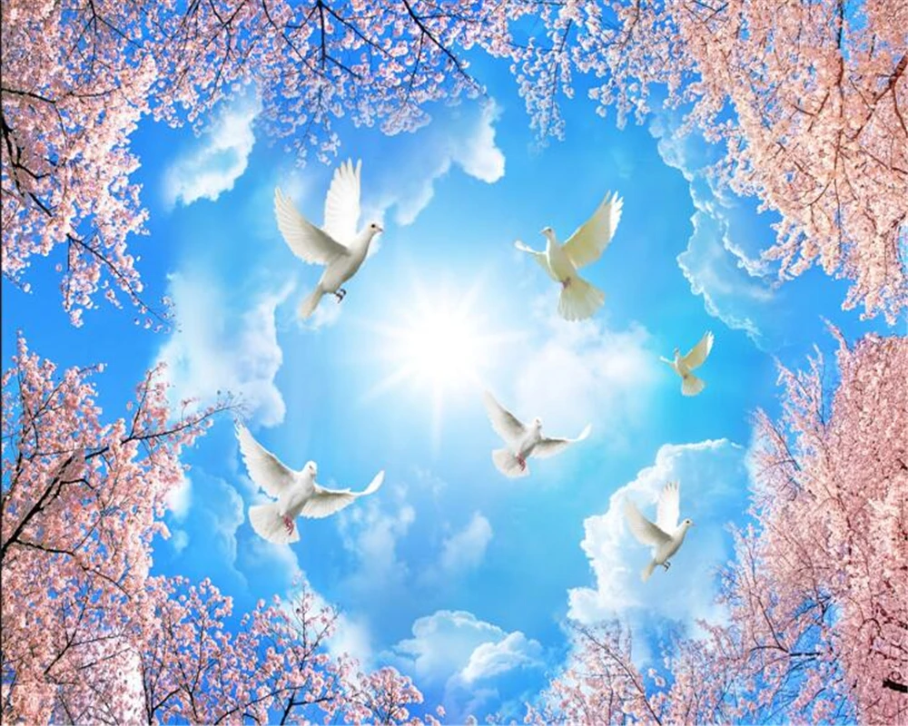 Виниловые обои 3D на заказ фотообои HD Sakura Blue Sky напольная плитка водонепроницаемый