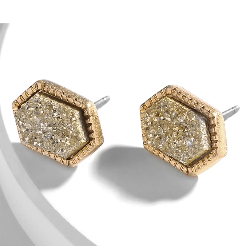 Druzy Drusy серьги гвоздики мини шестигранные полимерные модные ювелирные изделия от