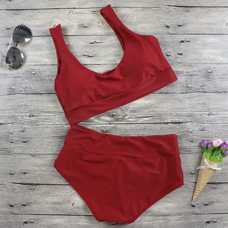 Комплект бикини с узелками красный глубоким вырезом высокой талией ed для женщин