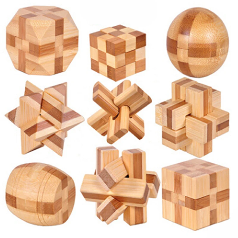 2022 New Design Brain Teaser Kong Ming Lock 3D Wooden Interlocking Burr Puzzles Game Toy For Adults Kids  IQ Brain Teaser Kong