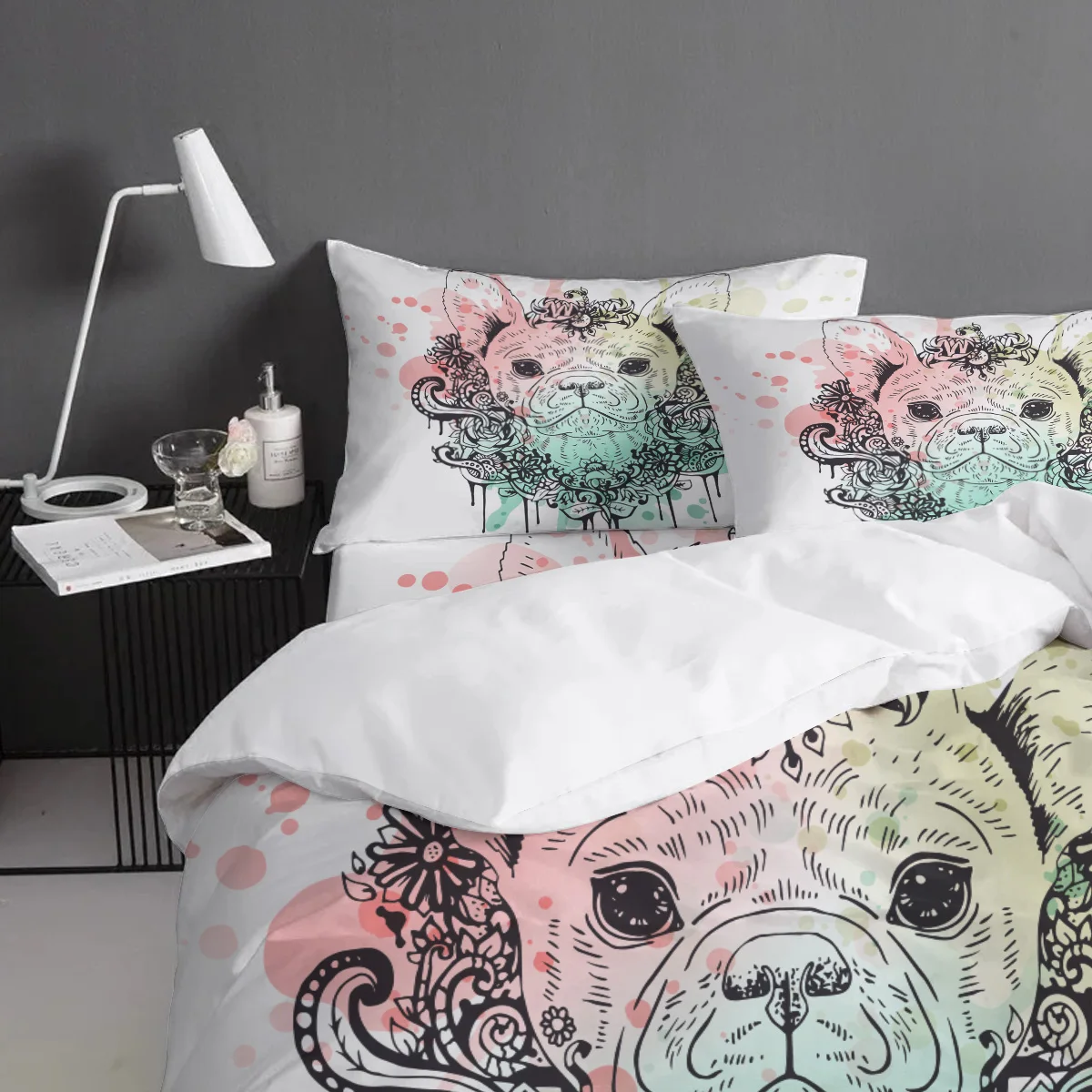 SHOWHOME пододеяльник набор Французский бульдог лицо собака животное Акварельный