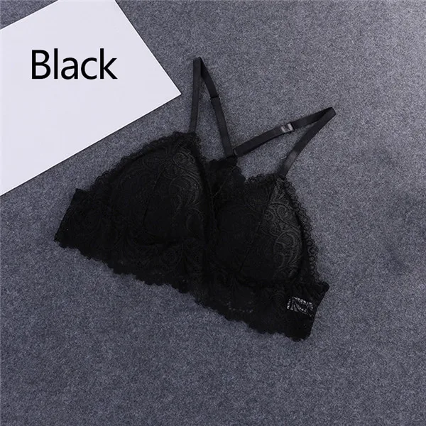 Черный Сексуальные кружевные бюстгальтеры для женщин, отжимать Bralette, y-образный бюстгальтер на бретельках, женское нижнее белье большого размера, нижнее белье, модный бюстгальтер, бикини без косточек - Цвет: Черный