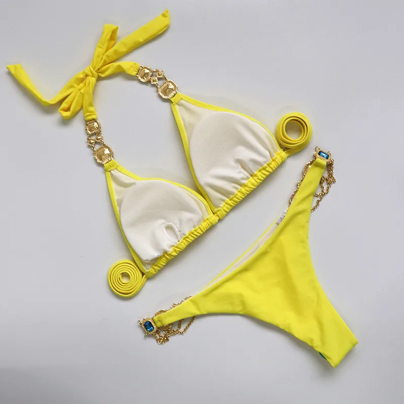 Женский купальник Бикини на бретельках с кристаллами треугольный сексуальный