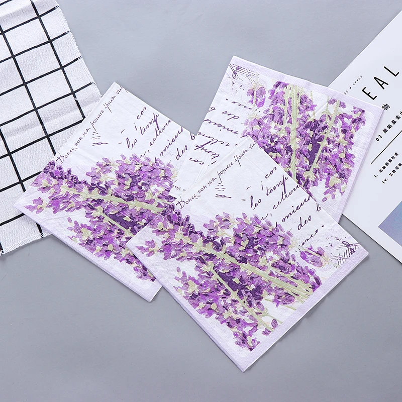 Винтажные Лавандовые Цветочные бумажные салфетки стрекоза кафе и вечерние