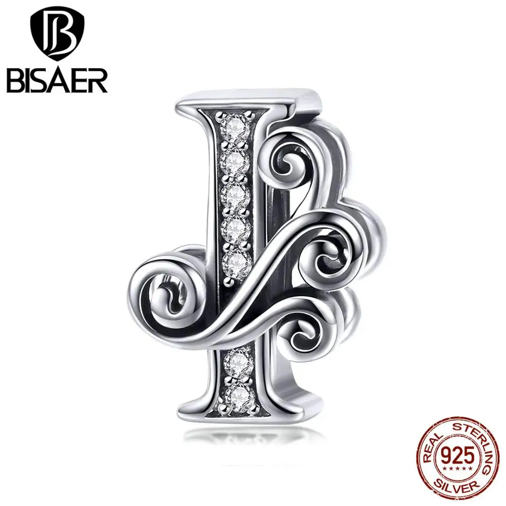 Бусины BISAER для браслета, подлинные 925 пробы, серебро, циркон, алфавит от A до Z, для женщин, изготовление ювелирных изделий, именные подарки, HVC030 - Цвет: HVC030-I