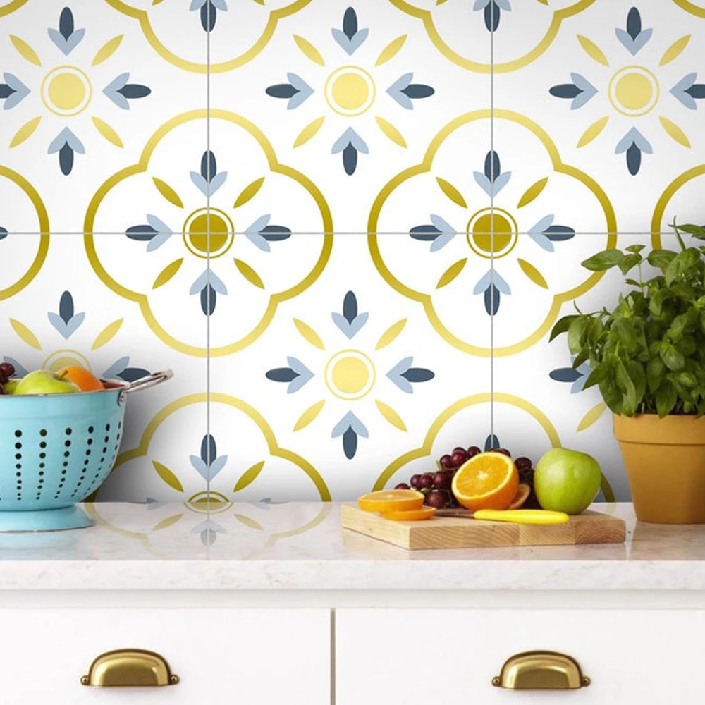 

Metal texture geometric pattern tile stickers bathroom waist line stickers self-adhesive waterproof wear-resistant floor sticker