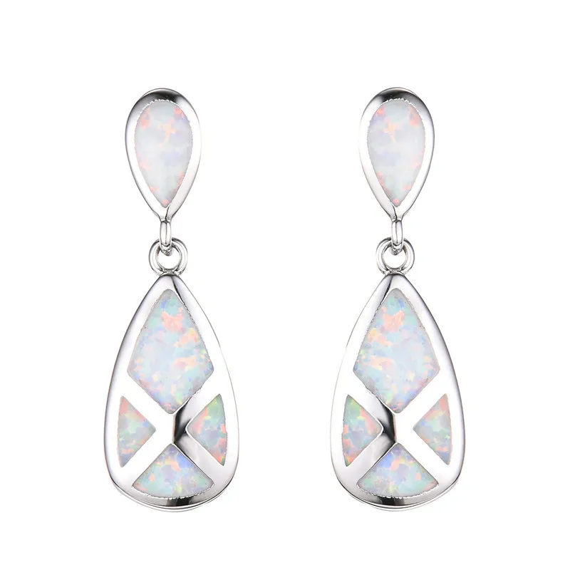 White Opal Роскошный стиль капли слез из камня Белый Синий огненный опал серьги для женщин 925 пробы заполненные серебром женские свадебные Висячие серьги ювелирные изделия - Окраска металла: White Opal