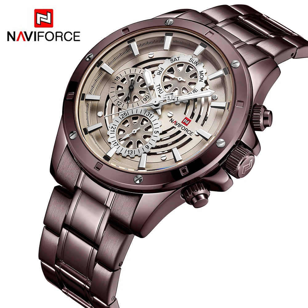 Часы наручные Naviforce Мужские кварцевые брендовые роскошные стальные