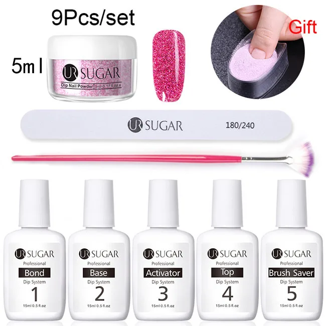 5ml Set 5 Ur Sugar 9 шт./компл. голографическая погружения порошки для ногтей Цвет для УФ гель лак для ногтей, Системы комплект сушке без лампы для лечения французский ногтей "сделай сам" - Цвет: 5ml Set 5