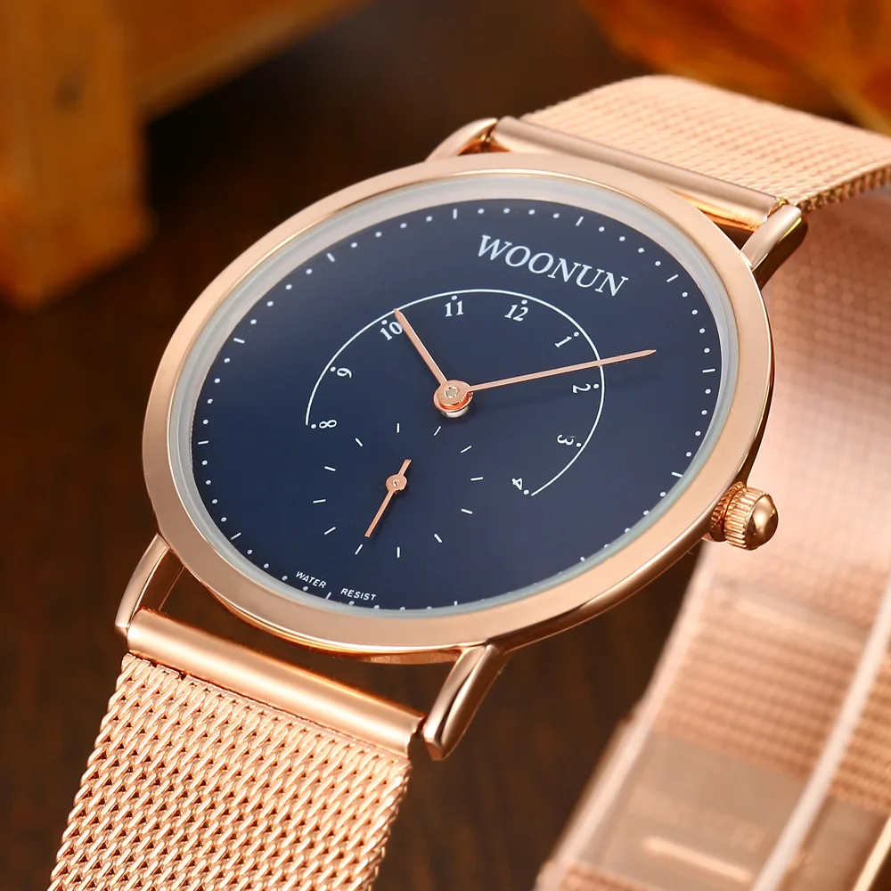 WOONUN Роскошные Для мужчин кварцевые часы от известного бренда из розового золота