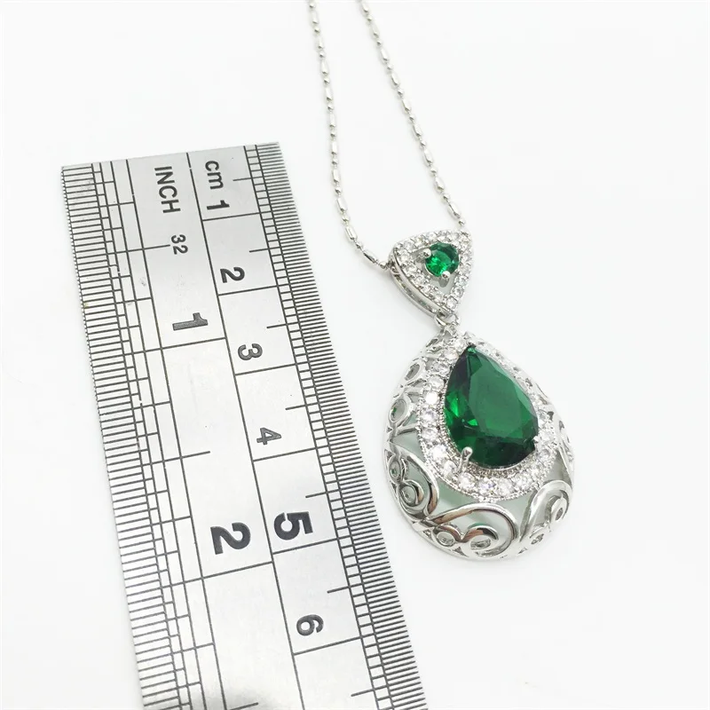 Комплект для невесты из стерлингового серебра 925 пробы с полым сердцем зеленые